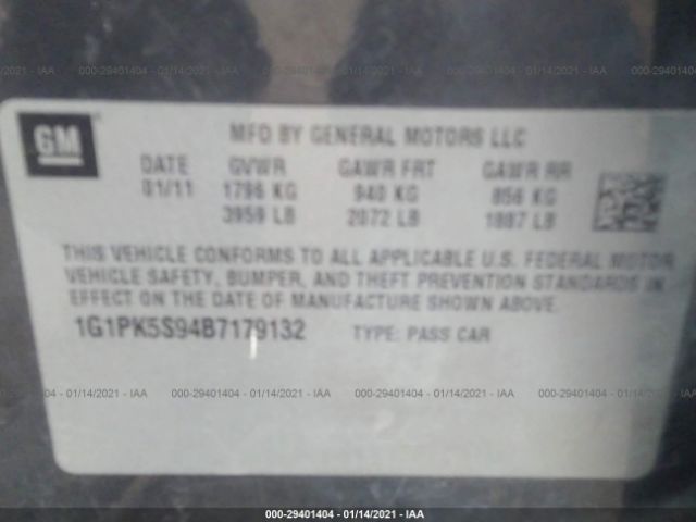 Photo 8 VIN: 1G1PK5S94B7179132 - CHEVROLET CRUZE 