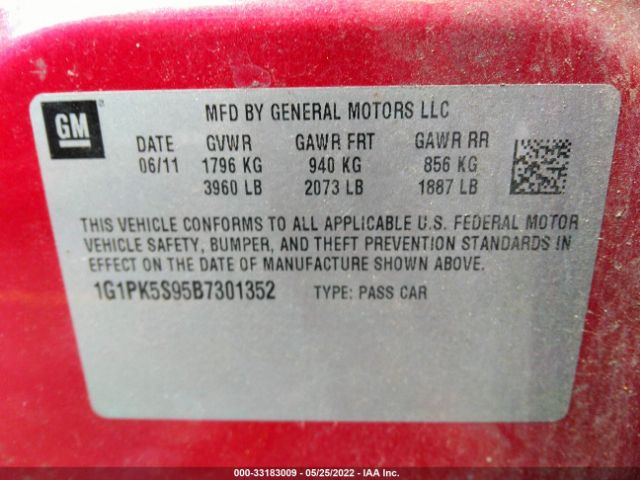 Photo 8 VIN: 1G1PK5S95B7301352 - CHEVROLET CRUZE 