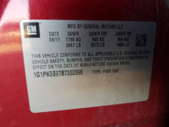 Photo 9 VIN: 1G1PK5S97B7302096 - CHEVROLET CRUZE ECO 