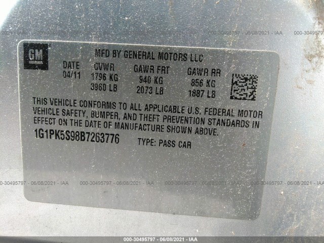 Photo 8 VIN: 1G1PK5S98B7263776 - CHEVROLET CRUZE 