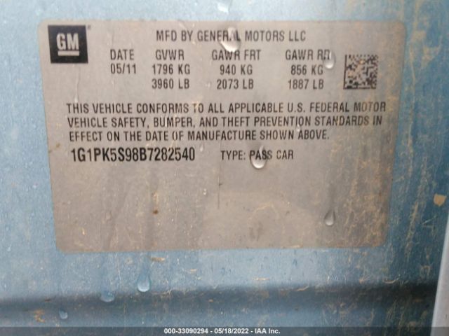 Photo 8 VIN: 1G1PK5S98B7282540 - CHEVROLET CRUZE 