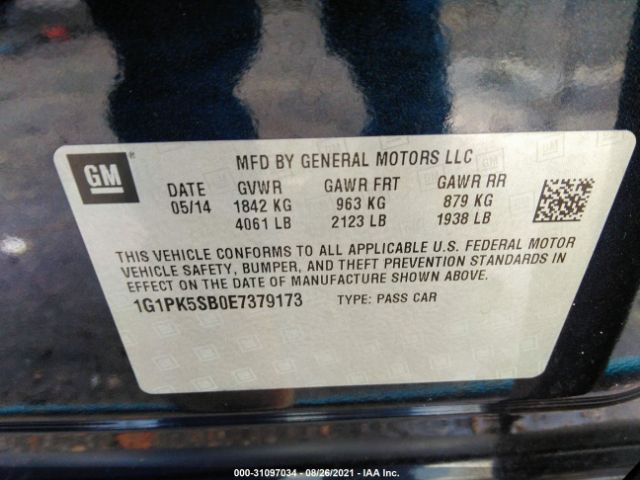 Photo 8 VIN: 1G1PK5SB0E7379173 - CHEVROLET CRUZE 