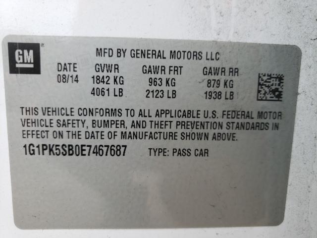 Photo 9 VIN: 1G1PK5SB0E7467687 - CHEVROLET CRUZE LT 