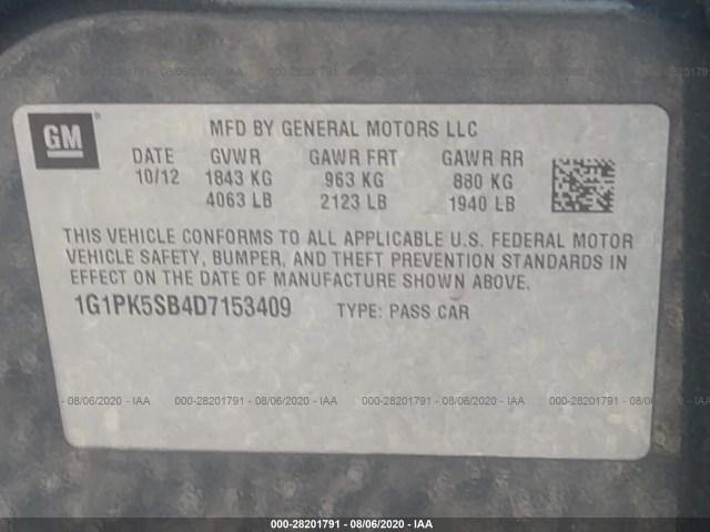 Photo 8 VIN: 1G1PK5SB4D7153409 - CHEVROLET CRUZE 