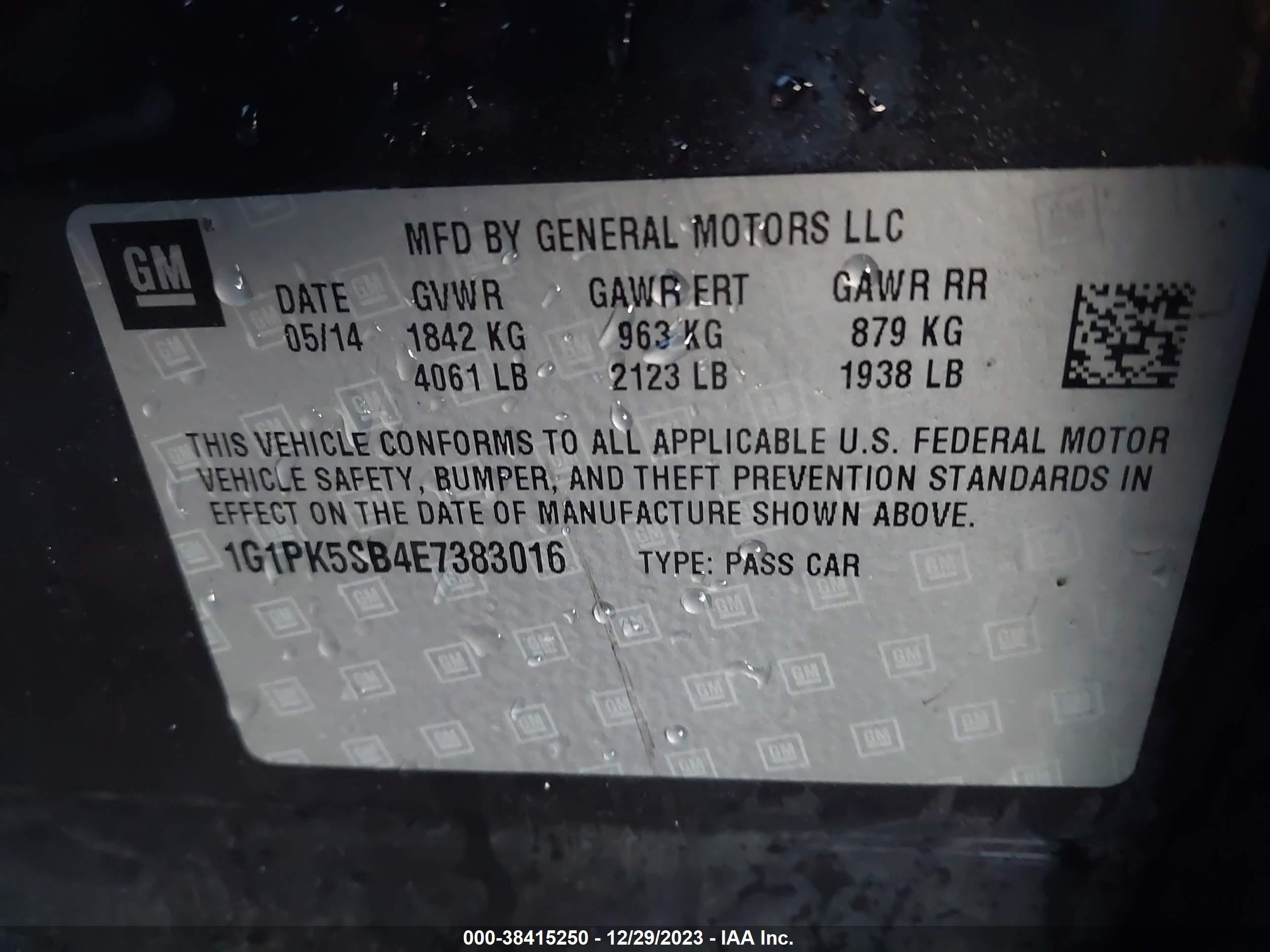 Photo 8 VIN: 1G1PK5SB4E7383016 - CHEVROLET CRUZE 