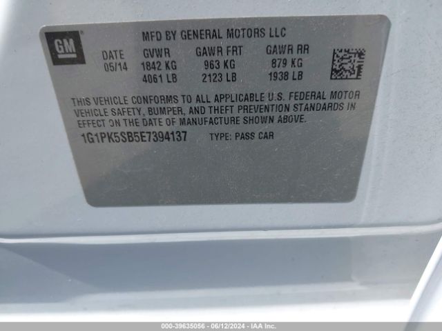 Photo 8 VIN: 1G1PK5SB5E7394137 - CHEVROLET CRUZE 