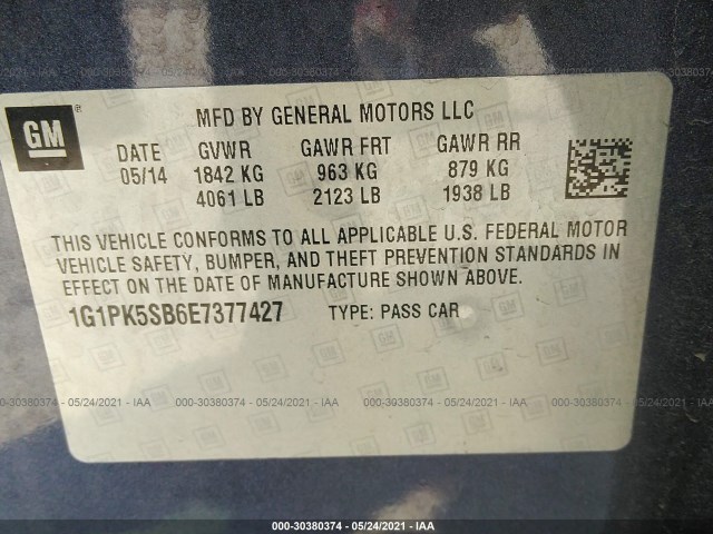 Photo 8 VIN: 1G1PK5SB6E7377427 - CHEVROLET CRUZE 