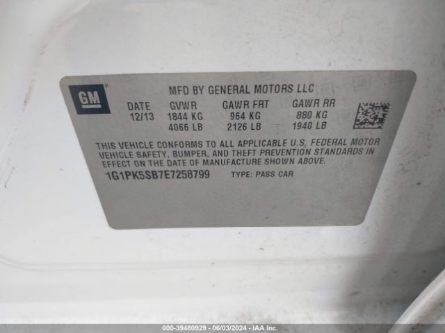 Photo 8 VIN: 1G1PK5SB7E7258799 - CHEVROLET CRUZE 