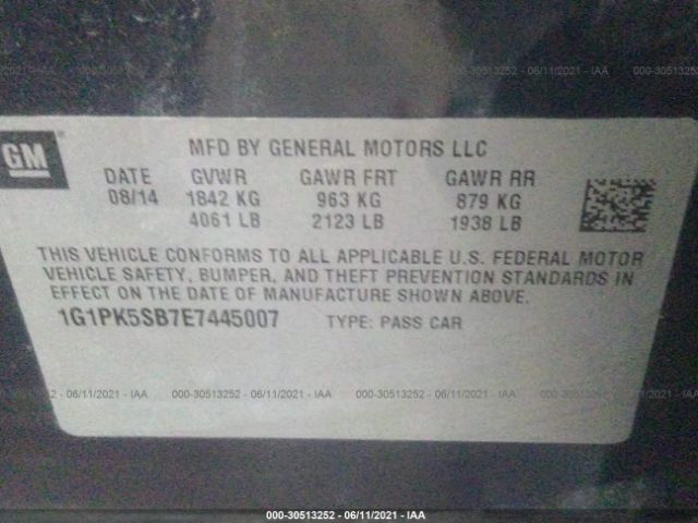 Photo 8 VIN: 1G1PK5SB7E7445007 - CHEVROLET CRUZE 