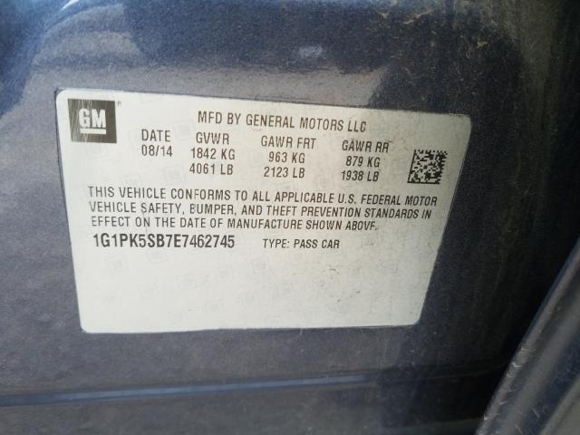 Photo 9 VIN: 1G1PK5SB7E7462745 - CHEVROLET CRUZE LT 