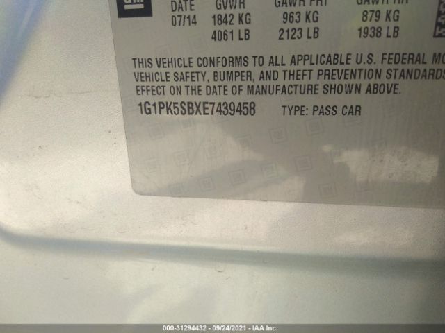 Photo 8 VIN: 1G1PK5SBXE7439458 - CHEVROLET CRUZE 