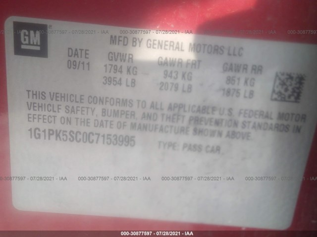 Photo 8 VIN: 1G1PK5SC0C7153995 - CHEVROLET CRUZE 