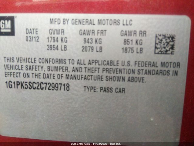 Photo 8 VIN: 1G1PK5SC2C7299718 - CHEVROLET CRUZE 