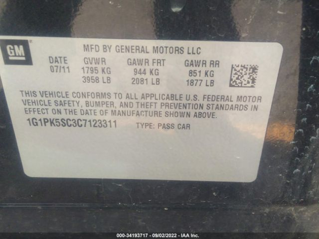 Photo 8 VIN: 1G1PK5SC3C7123311 - CHEVROLET CRUZE 