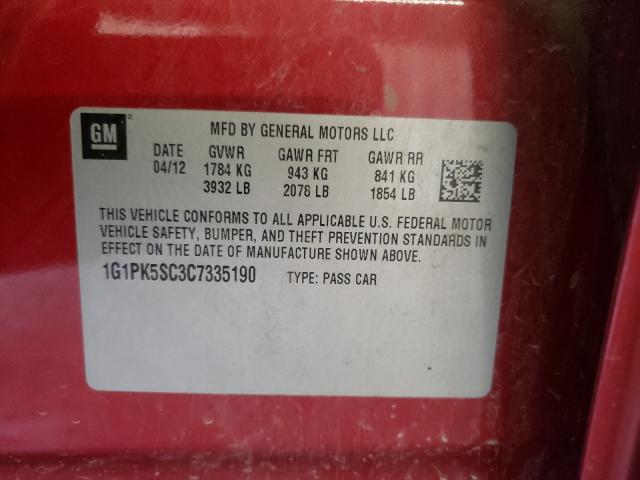 Photo 9 VIN: 1G1PK5SC3C7335190 - CHEVROLET CRUZE ECO 