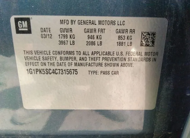 Photo 8 VIN: 1G1PK5SC4C7315675 - CHEVROLET CRUZE 