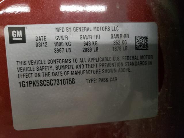 Photo 9 VIN: 1G1PK5SC5C7310758 - CHEVROLET CRUZE ECO 