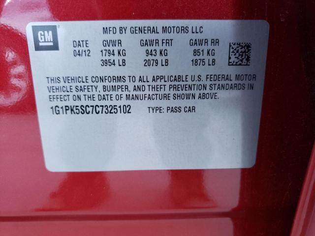 Photo 12 VIN: 1G1PK5SC7C7325102 - CHEVROLET CRUZE 