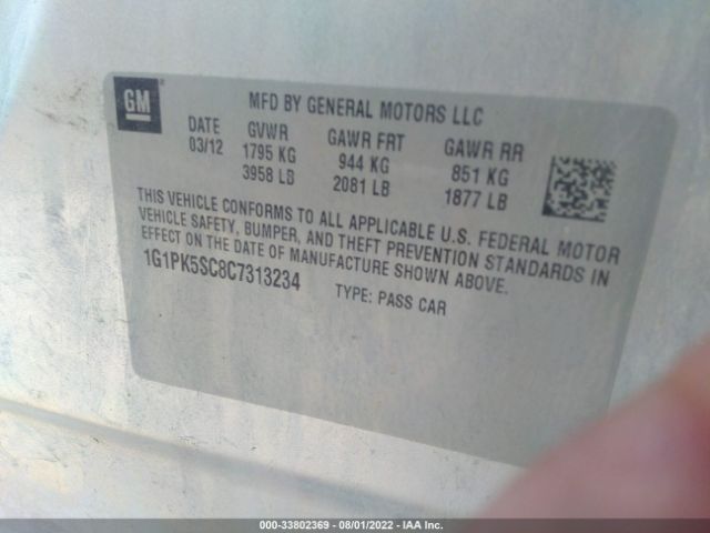 Photo 8 VIN: 1G1PK5SC8C7313234 - CHEVROLET CRUZE 