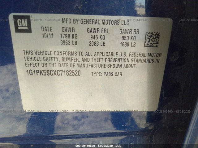 Photo 8 VIN: 1G1PK5SCXC7182520 - CHEVROLET CRUZE 