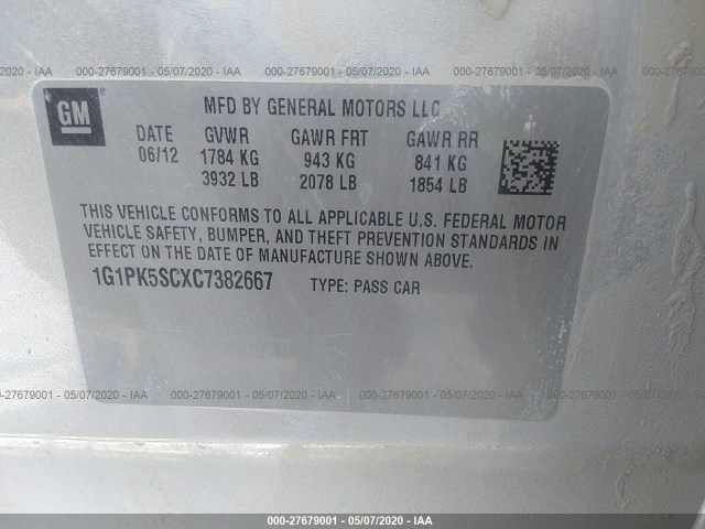 Photo 8 VIN: 1G1PK5SCXC7382667 - CHEVROLET CRUZE 