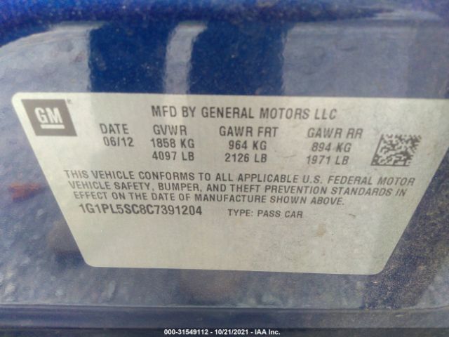 Photo 8 VIN: 1G1PL5SC8C7391204 - CHEVROLET CRUZE 