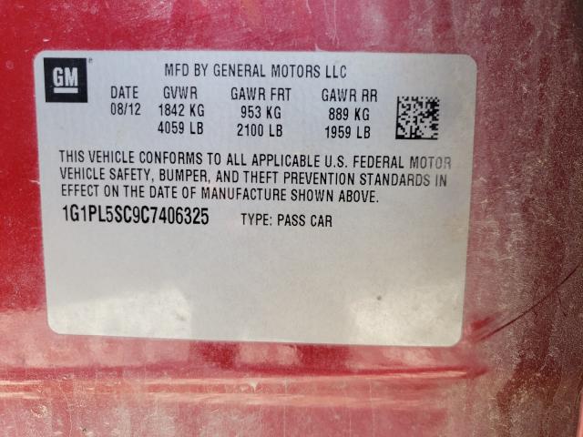 Photo 9 VIN: 1G1PL5SC9C7406325 - CHEVROLET CRUZE LT 