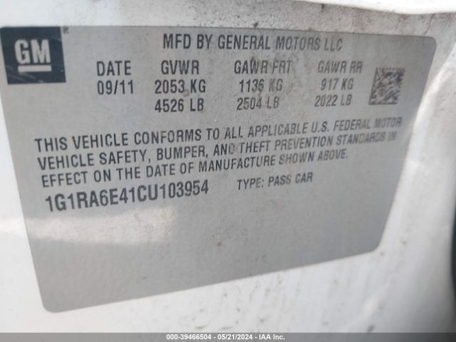 Photo 8 VIN: 1G1RA6E41CU103954 - CHEVROLET VOLT 