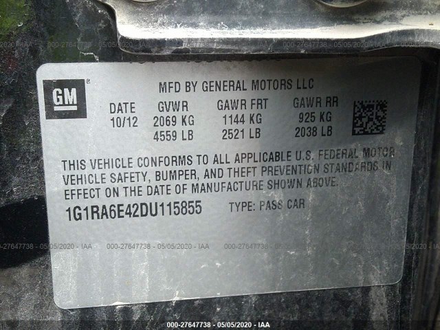 Photo 8 VIN: 1G1RA6E42DU115855 - CHEVROLET VOLT 