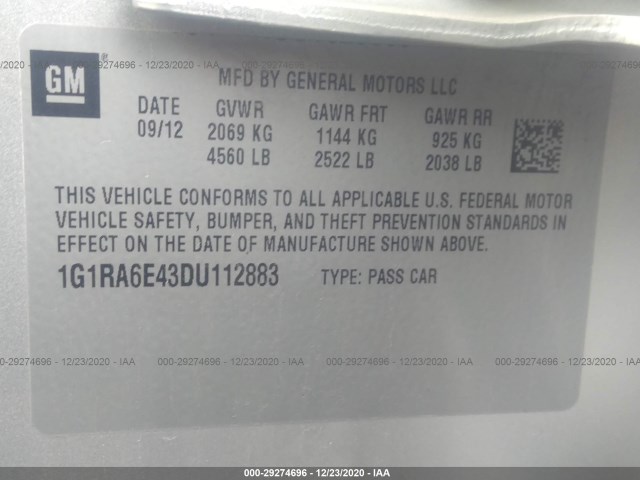 Photo 8 VIN: 1G1RA6E43DU112883 - CHEVROLET VOLT 