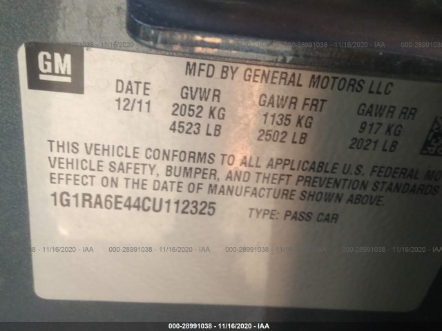 Photo 8 VIN: 1G1RA6E44CU112325 - CHEVROLET VOLT 