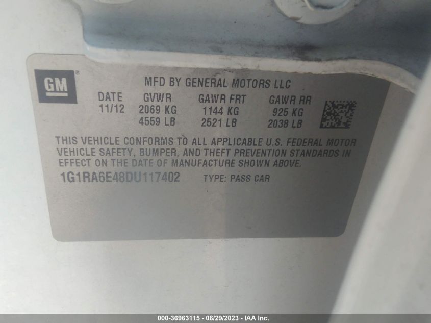 Photo 8 VIN: 1G1RA6E48DU117402 - CHEVROLET VOLT 