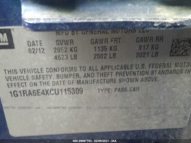 Photo 8 VIN: 1G1RA6E4XCU115309 - CHEVROLET VOLT 