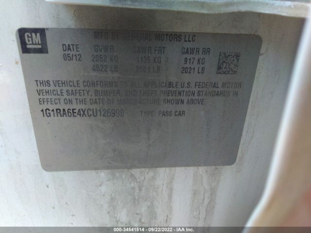 Photo 8 VIN: 1G1RA6E4XCU126990 - CHEVROLET VOLT 