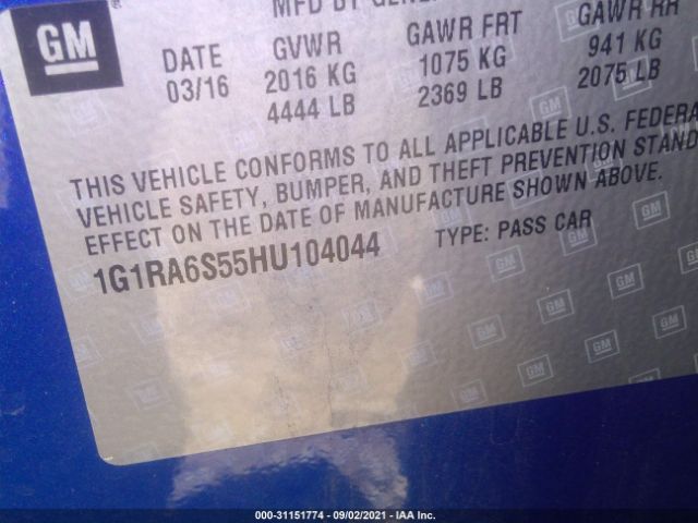 Photo 8 VIN: 1G1RA6S55HU104044 - CHEVROLET VOLT 