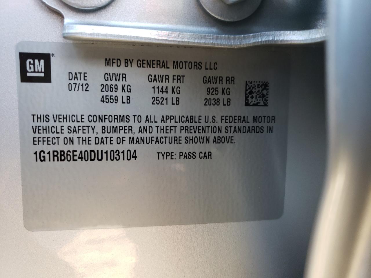 Photo 11 VIN: 1G1RB6E40DU103104 - CHEVROLET VOLT 