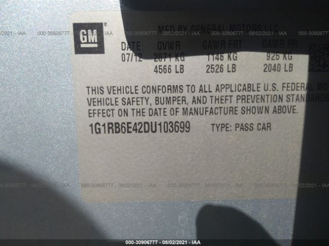 Photo 8 VIN: 1G1RB6E42DU103699 - CHEVROLET VOLT 