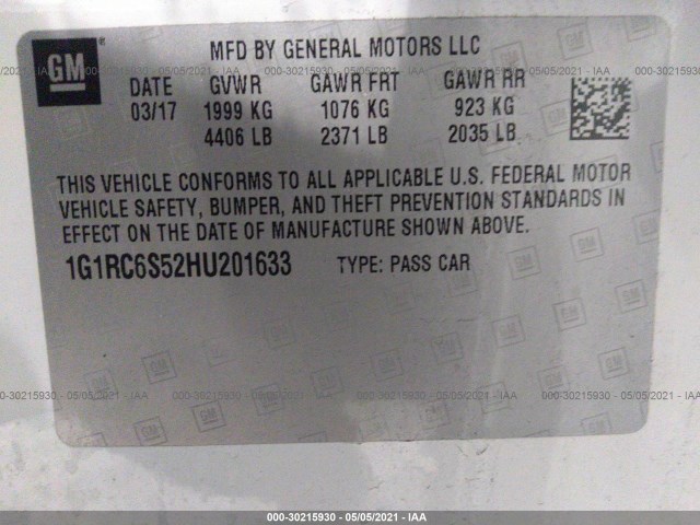 Photo 8 VIN: 1G1RC6S52HU201633 - CHEVROLET VOLT 