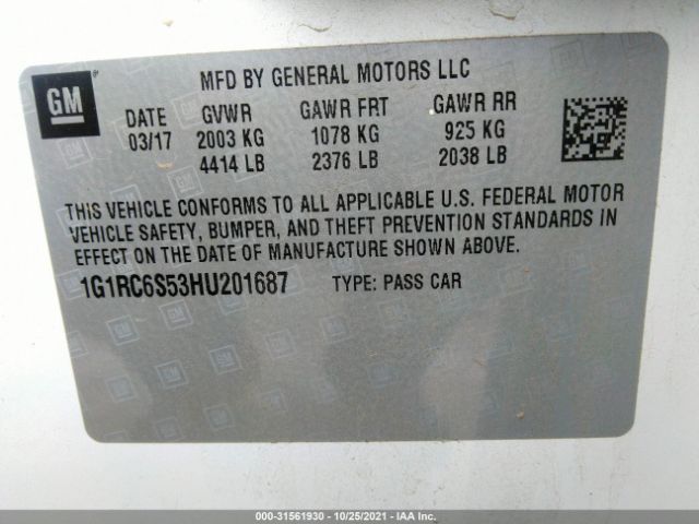 Photo 8 VIN: 1G1RC6S53HU201687 - CHEVROLET VOLT 