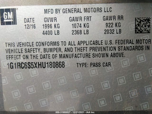 Photo 8 VIN: 1G1RC6S5XHU180868 - CHEVROLET VOLT 