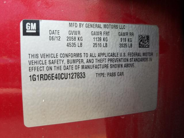 Photo 9 VIN: 1G1RD6E40CU127833 - CHEVROLET VOLT 