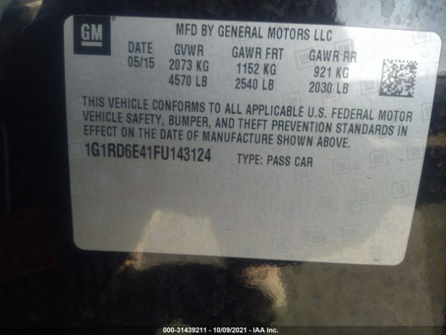 Photo 8 VIN: 1G1RD6E41FU143124 - CHEVROLET VOLT 