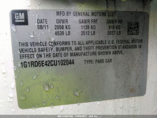 Photo 8 VIN: 1G1RD6E42CU102044 - CHEVROLET VOLT 