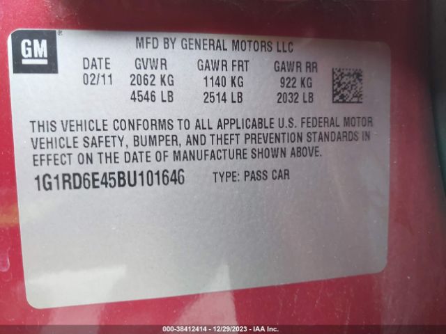 Photo 8 VIN: 1G1RD6E45BU101646 - CHEVROLET VOLT 