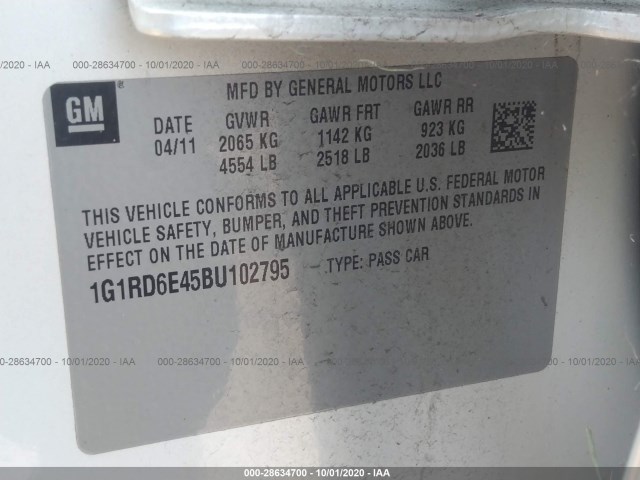 Photo 8 VIN: 1G1RD6E45BU102795 - CHEVROLET VOLT 