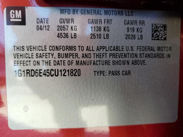 Photo 11 VIN: 1G1RD6E45CU121820 - CHEVROLET VOLT 