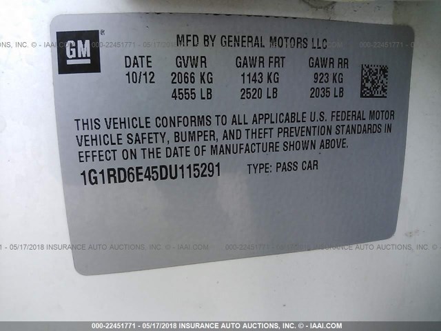 Photo 8 VIN: 1G1RD6E45DU115291 - CHEVROLET VOLT 