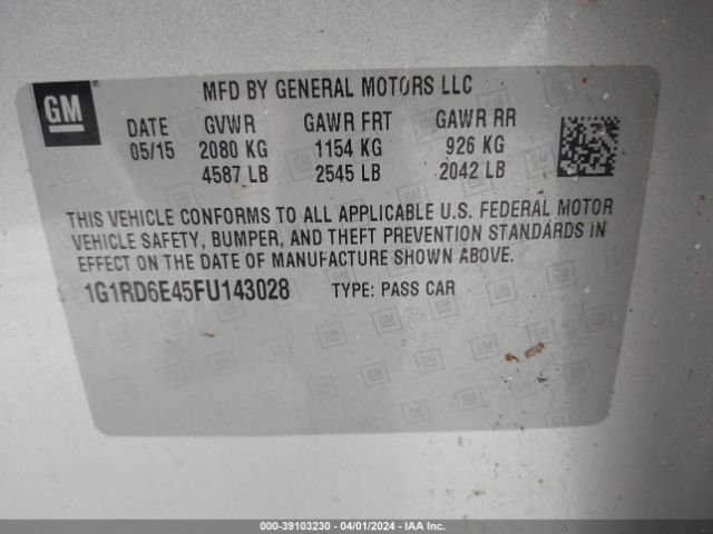 Photo 8 VIN: 1G1RD6E45FU143028 - CHEVROLET VOLT 