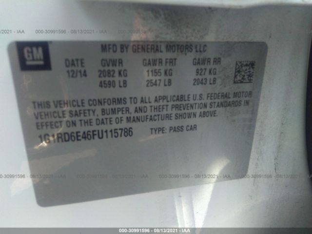 Photo 8 VIN: 1G1RD6E46FU115786 - CHEVROLET VOLT 