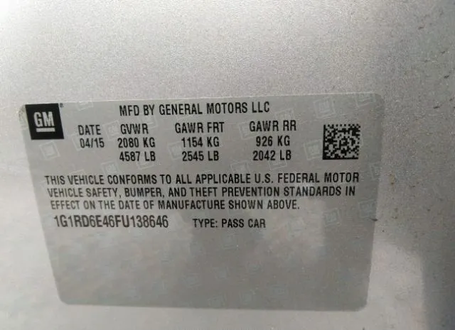 Photo 8 VIN: 1G1RD6E46FU138646 - CHEVROLET VOLT 